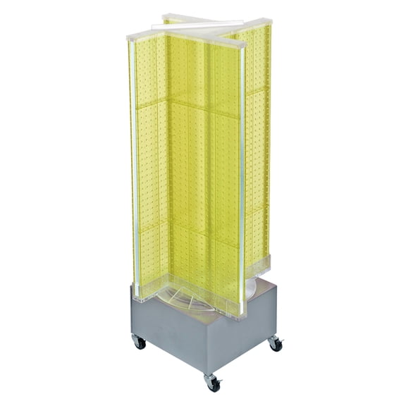 Pinwheel Pegboard Floor Display on Revolving Wheeled Base. Spinner Rack Stand. Panel Size: 13.5"W x 44"H
