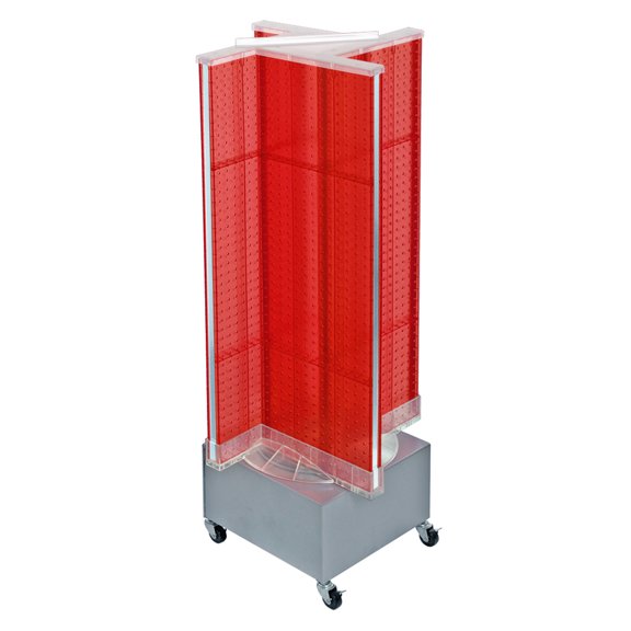 Pinwheel Pegboard Floor Display on Revolving Wheeled Base. Spinner Rack Stand. Panel Size: 13.5"W x 44"H