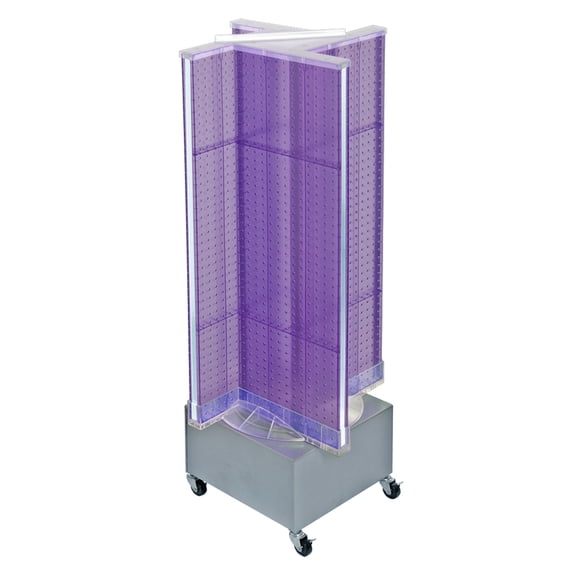 Pinwheel Pegboard Floor Display on Revolving Wheeled Base. Spinner Rack Stand. Panel Size: 13.5"W x 44"H
