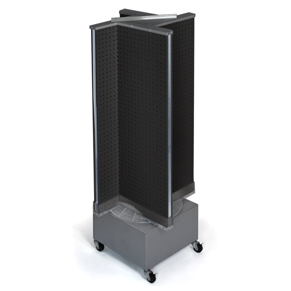 Pinwheel Pegboard Floor Display on Revolving Wheeled Base. Spinner Rack Stand. Panel Size: 13.5"W x 44"H