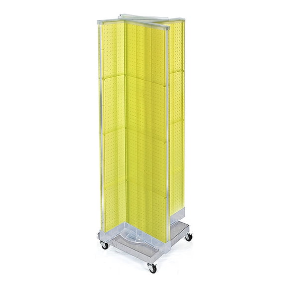 Pinwheel Pegboard Floor Display on Revolving Wheeled Base. Spinner Rack Stand. Panel Size: 16"W x 60"H