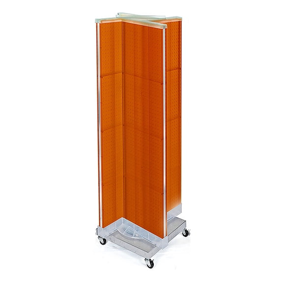 Pinwheel Pegboard Floor Display on Revolving Wheeled Base. Spinner Rack Stand. Panel Size: 16"W x 60"H