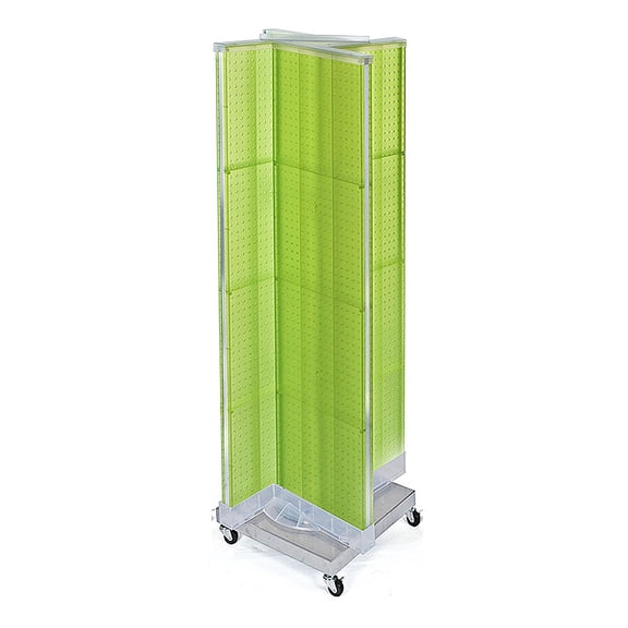 Pinwheel Pegboard Floor Display on Revolving Wheeled Base. Spinner Rack Stand. Panel Size: 16"W x 60"H