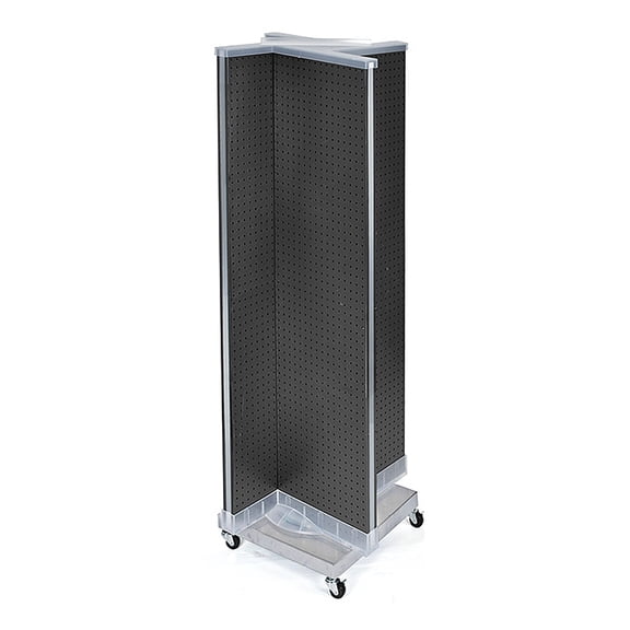 Pinwheel Pegboard Floor Display on Revolving Wheeled Base. Spinner Rack Stand. Panel Size: 16"W x 60"H