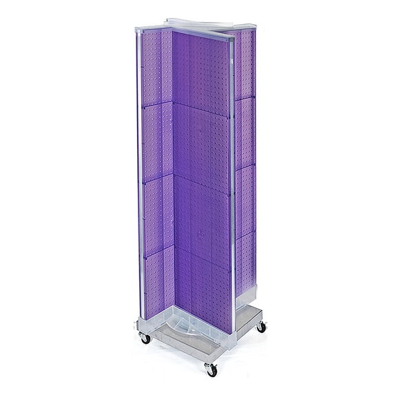 Pinwheel Pegboard Floor Display on Revolving Wheeled Base. Spinner Rack Stand. Panel Size: 16"W x 60"H