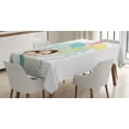 thumbnail image 1 of Pinwheel Tablecloth, Happy Kids Holding Giant Pinwheel Playing with Kitty Digital Summer Fun Toys Games, Rectangular Table Cover for Dining Room Kitchen, 52 X 70 Inches, Multicolor, by Ambesonne, 1 of 3