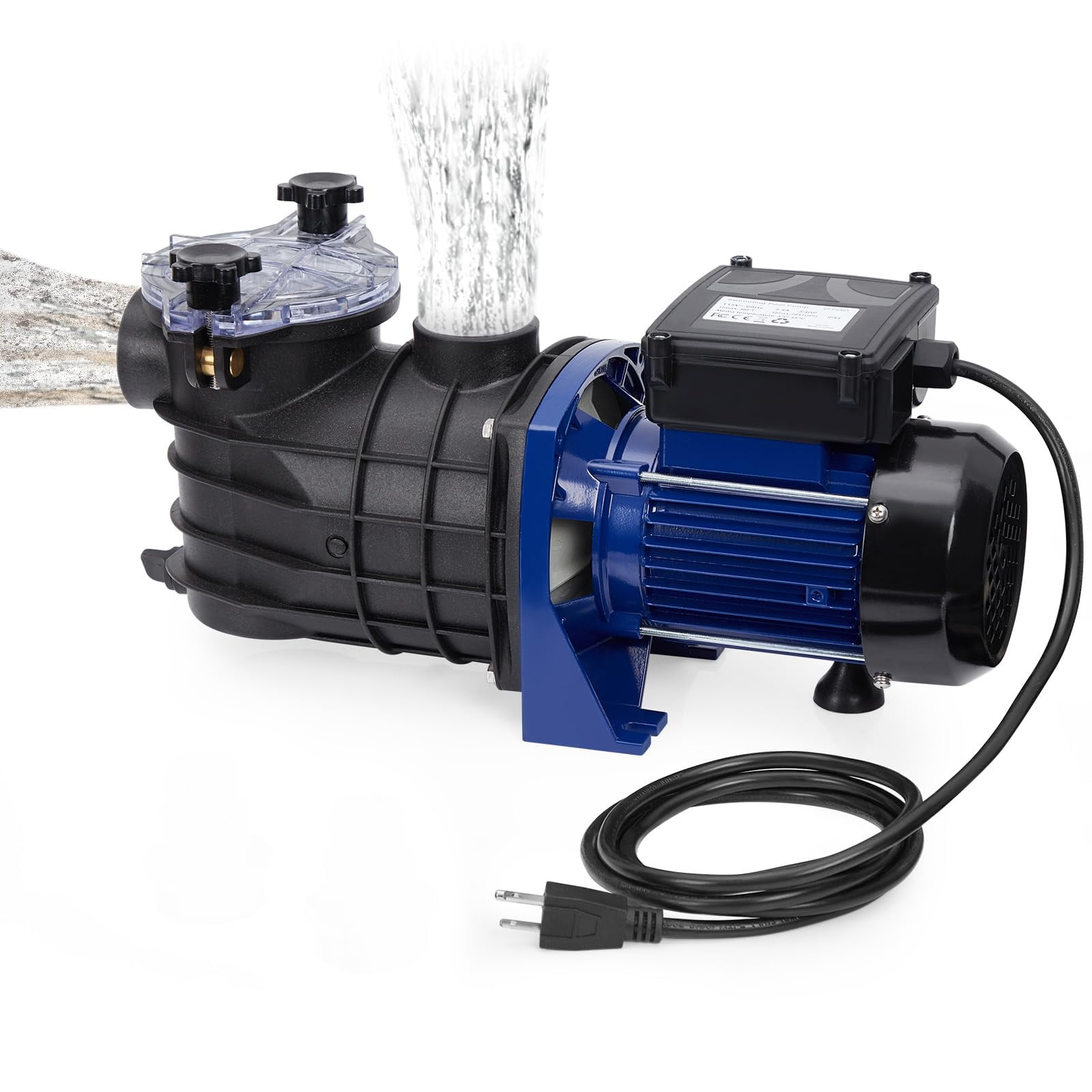 Powerful Blue and Black Single Speed Pool Pump with Filter Basket