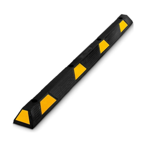 Pinypikaka 1 Pc Heavy Duty Rubber Parking Curb 72" Black Striped Long - Car Garage Wheel Stopper- Professional Grade Parking w/ Yellow Reflective Tape for Car, Truck, Trailer &RV