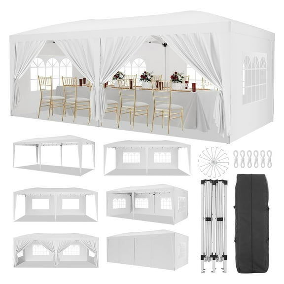 Pinypikaka 10' x 20' EZ Pop Up Canopy Tent Party Tent Outdoor Event Instant Tent Gazebo with 6 Removable Sidewalls, Windows and Carry Bag