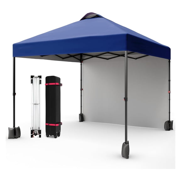 Pinypikaka 10'x10' Pop Up Outdoor Canopy w/ 1 Sidewall & Vented Roof, Instant Tent Portable Canopy Shelter for Wedding Backyard Garden Event