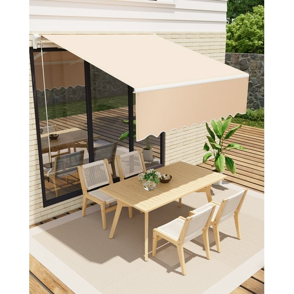 Pinypikaka 10'x8' Manual Retractable Awning, Waterproof Sun Shade Patio Awning, Heavy Duty Aluminum Frame, 280g Polyester Fabric, Adjustable Roll Out Awning for House, for Deck, Porch
