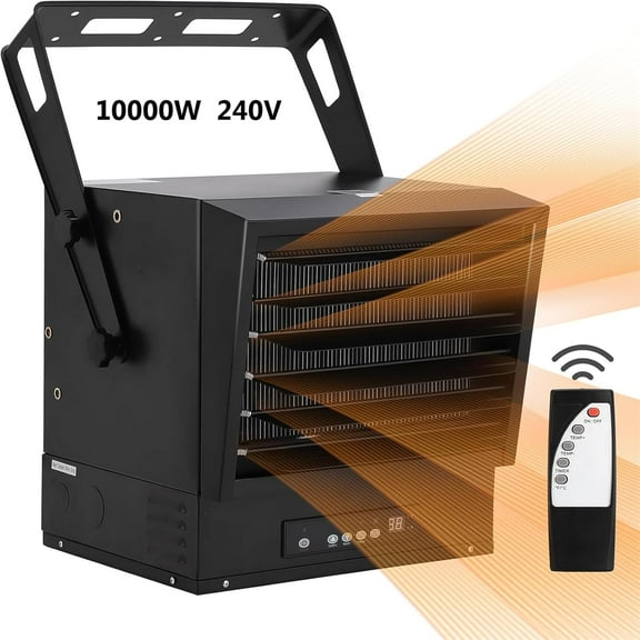 Pinypikaka 10000W Electric Garage Heater 240V Digital Ceiling Mounted Shop Heaters with Full-Function Remote, Fan-Forced, Overheat Protection Space Heaters 12 Hour Timer, Black