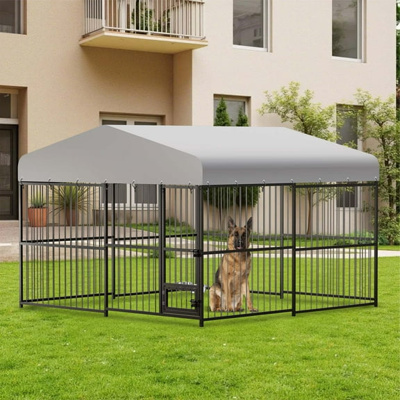 Pinypikaka 10x10x6 FT Dog Kennel, Heavy Duty Outdoor Kennels with Roof, UV-Resistant Waterproof Roof Covered Dog Run, Lock, for Medium and Large Dogs, Easy Assembly