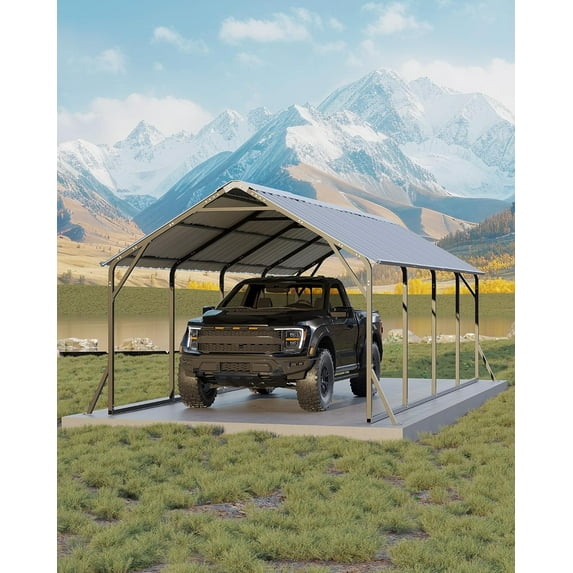 Pinypikaka 11' x 20' x 9' Heavy Duty Metal Carport, Vertical Roof Steel Car Ports for All-Weather, for Full-Size Pickup Trucks, Boats, and Tractors