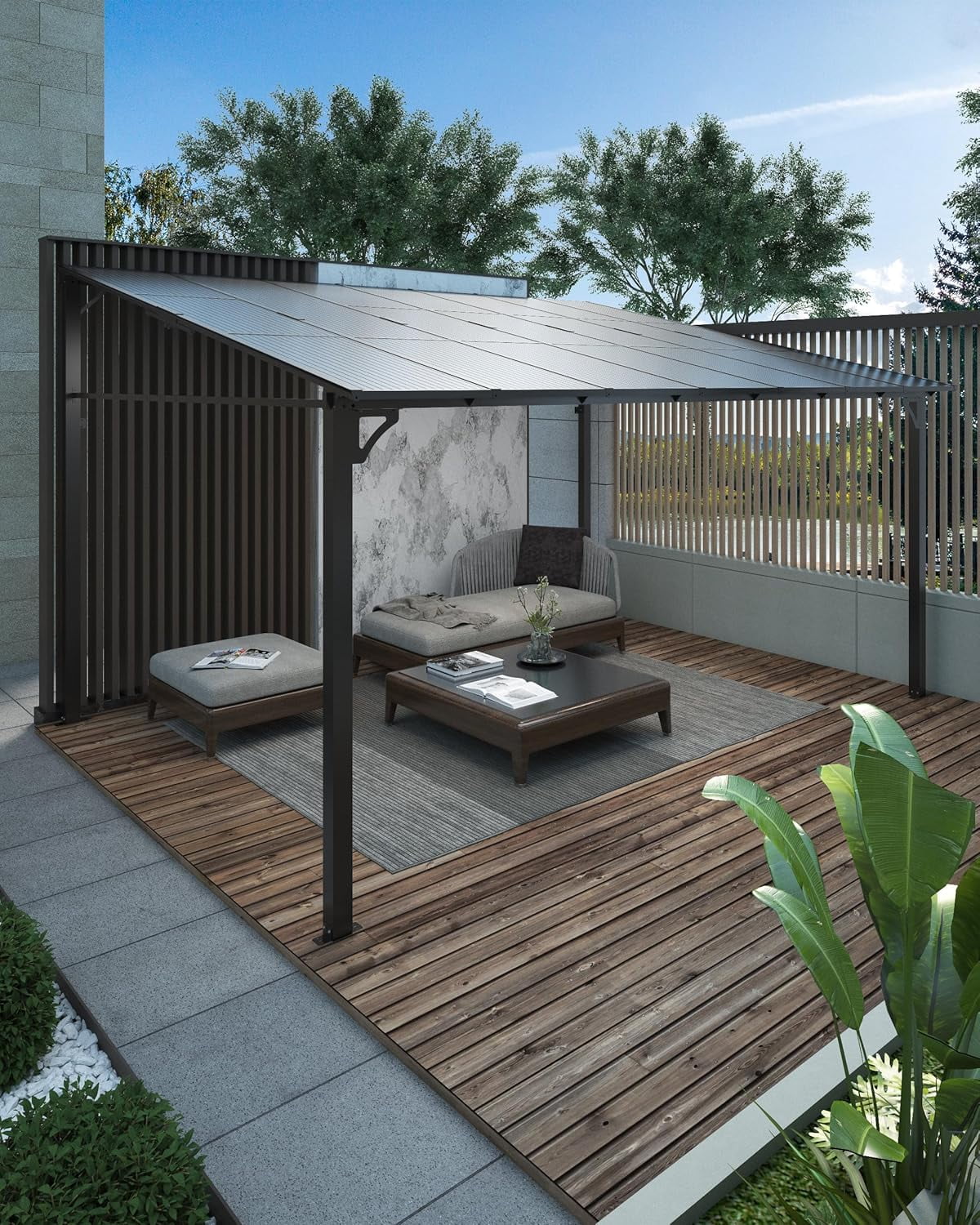 12' x 14' Gray Aluminum Hardtop Lean-to Gazebo