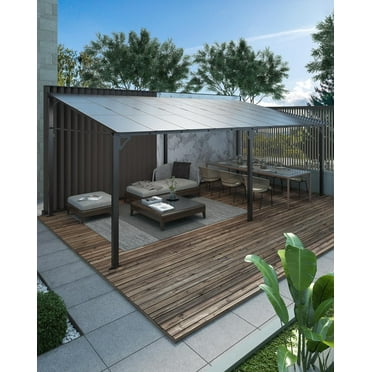 Pinypikaka 12'x20' Outdoor Hardtop Gazebo, Lean-to Pergola With Roof for Lawn Patio Deck Yard Party