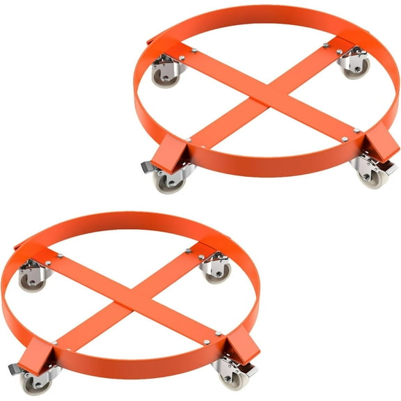 Pinypikaka 1250 LBS Capacity Drum Dolly Set of 2, 55 Gallon Barrel Dolly with 4 / 5 Caster Wheels, Trash Can Dolly Non-Tipping Hand, Orange Steel Frame Dolly