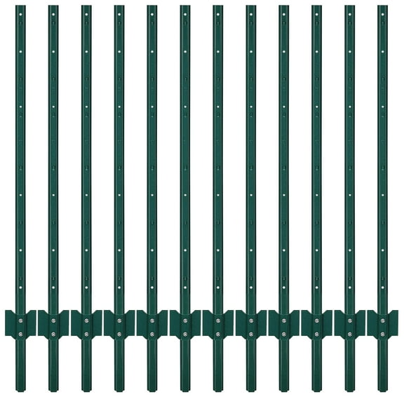 Pinypikaka 12PCS Metal Fence Post, 4FT Steel Garden Fence Stakes, T Posts Fencing Poles for Farms, Yard, Lawn
