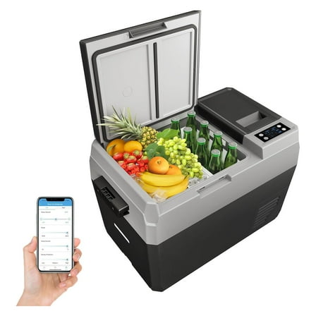 Pinypikaka 12V Car Fridge Freezer, 30.6-Quart Portable Electric Cooler with Wheels & Touch Control, -4℉ to 68℉ Adjustable Range, Dual-Zone Mobile Refrigerator for Vehicles, Camping, Home Use