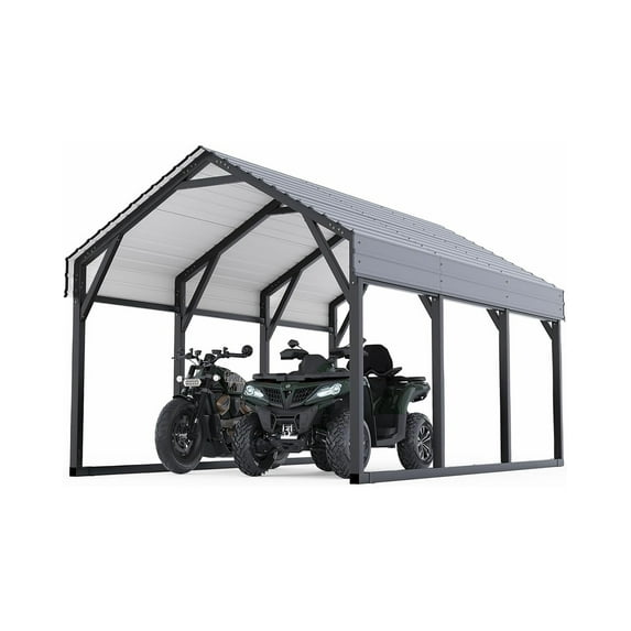 Pinypikaka 12x13 FT Metal Carport, Reinforced Frame and Steel Roof for All-Weather Use, Permanent Shelter for Bass Boats, Full-Sized Pickup Trucks, and Tractors