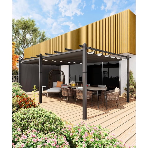 Pinypikaka 12x20 Ft Modern Metal Pergola, Outdoor Pergola with Adjustable Canopy, Stable 4-Sided Base, Aluminum Gazebos for Backyard, Deck, Lawn