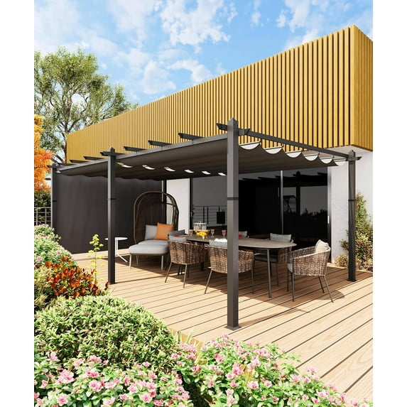 Pinypikaka 12x20 Ft Modern Metal Pergola, Outdoor Pergola with Adjustable Canopy, Stable 4-Sided Base, Aluminum Gazebos for Backyard, Deck, Lawn