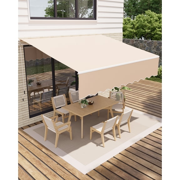 Pinypikaka 13'x10' Manual Retractable Awning, Waterproof Sun Shade Patio Awning, Heavy Duty Aluminum Frame, 280g Polyester Fabric, Adjustable Roll Out Awning for House, for Deck, Porch