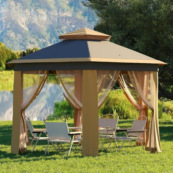 Pinypikaka 13'x13' Pop-up 6 Sided Gazebo, Outdoor Gazebo Tent with w/ Netting Walls, 6 Sided Outside Canopy for Backyard Patio Garden Activities