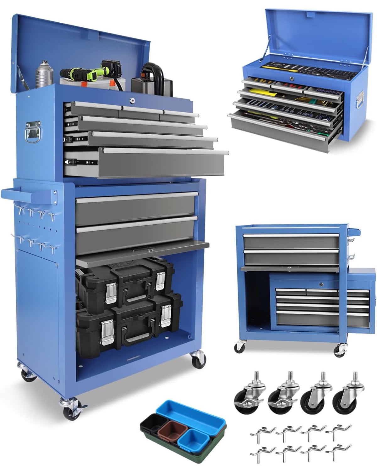 Tools Box With Inches Tools Pinypikaka 2 in 1 Tool Chest with 8 Drawers, Tool Cart with 7 Organizer ...