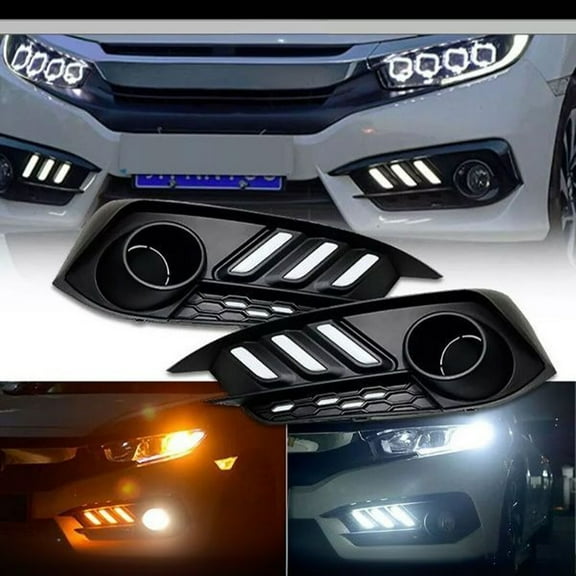 Pinypikaka 2 Pack Front Bumper Fog Light Lamp LED DRL Daytime Running Light Kit Compatible for Civic 2016 2017 2018 2019 2020 2021, Black