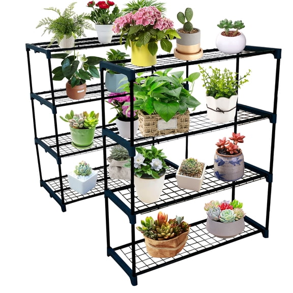 Pinypikaka 2 Pack Plant Racks 4 Tier Garden Greenhouse Steel Staging Shelving Plant, 42" Tall Garage Storage Racking