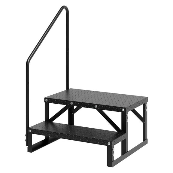 Pinypikaka 2-Step 3-Step 4-Step RV Stairs with Single Handrail Anti-Slip 600lb Capacity Portable Outdoor Spa Steel Ladder for RVs, Hot Tubs, Travel Trailers, Mobile Home Stairs