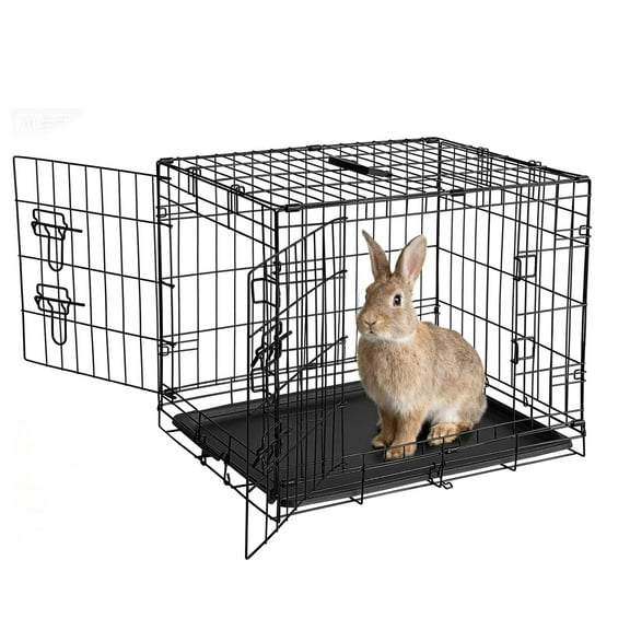 Pinypikaka 24 inch Rabbit Cage, Portable Rabbit Carriers with Slide Out Tray, Top & Front Door, Folding Small Critter Carriers Cage for Bunny, Ferret, Chinchilla, Cat, Rat