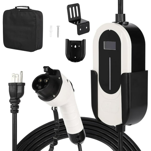 Pinypikaka 25FT Long Level 1 Electric Vehicle Charger - 110V, 15A, NEMA 5-15P, Non - Wi-Fi, with Adjustable Current & Delay Charging, Portable for Home & Outdoor Use, Fits All SAE J1772 EVs