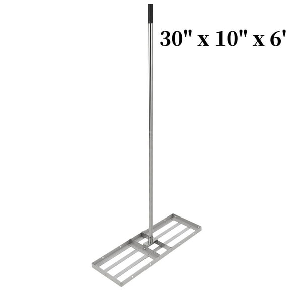 Pinypikaka 30"×10" 6FT Heavy-Duty Steel Lawn Leveling Rake with 180° Flexible Rotation, Topdressing Spreader Tool for Backyard, Garden, Golf Course, Farm and Pasture, Silver
