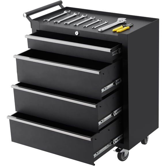 Pinypikaka 4 Drawer Tool Box Tool Cart, Mobile Tool Cabinet with Key Lock, for Garages, Warehouses, Workshops and Repair Shops