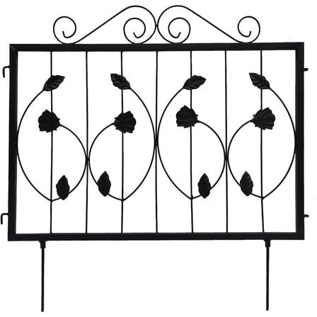 Pinypikaka 4 Pack Decorative Garden Fence, Rustproof Metal Garden Fence Border, Outdoor Fencing Panel Animal Barrier for Flower Bed, Patio, Yard, Black, 23.6'' (H) x 23.6'' (L)