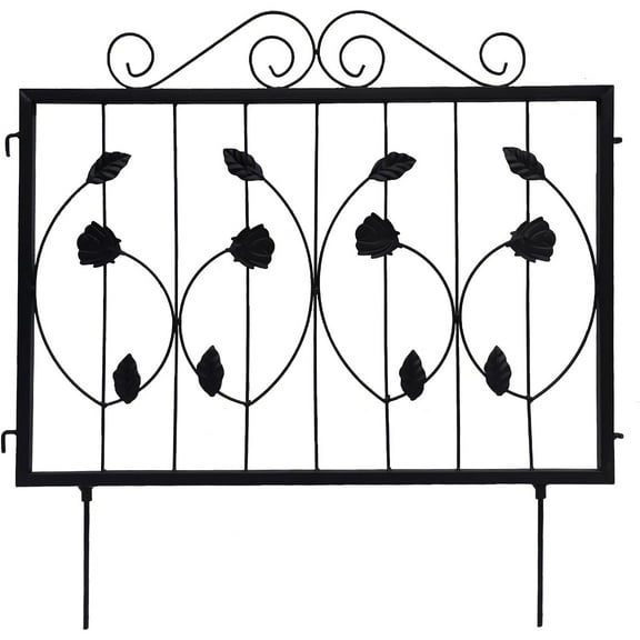Pinypikaka 4 Pack Decorative Garden Fence, Rustproof Metal Garden Fence Border, Outdoor Fencing Panel Animal Barrier for Flower Bed, Patio, Yard, Black, 23.6'' (H) x 23.6'' (L)