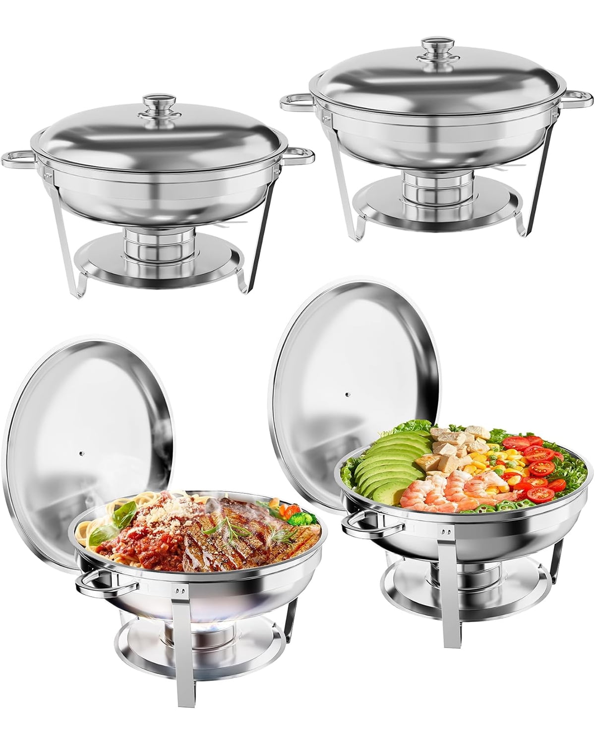 Pinypikaka 4 Pack Round Chafing Dish Buffet Set, Stainless Steel Food ...