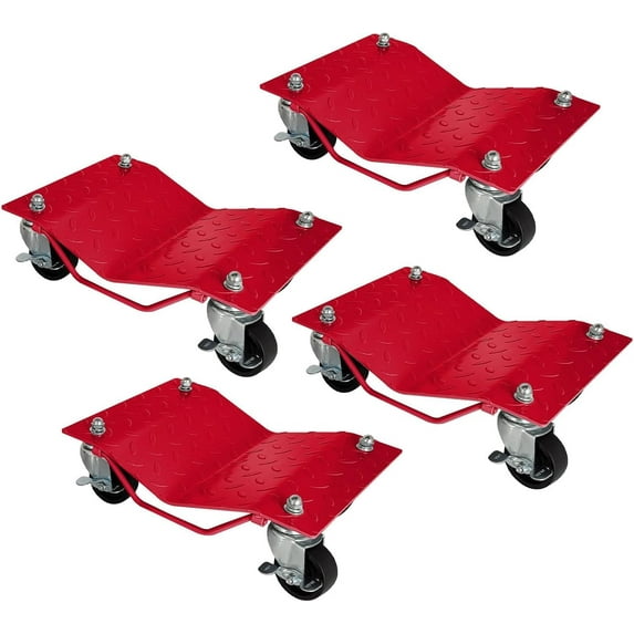 Pinypikaka 4 Pack Tire Wheel Dolly Car 6000 lbs Car Moving Dolly, Heavy Duty Car Mover with 360 Degree Rotatable Wheel, 16"x12"x4", Red