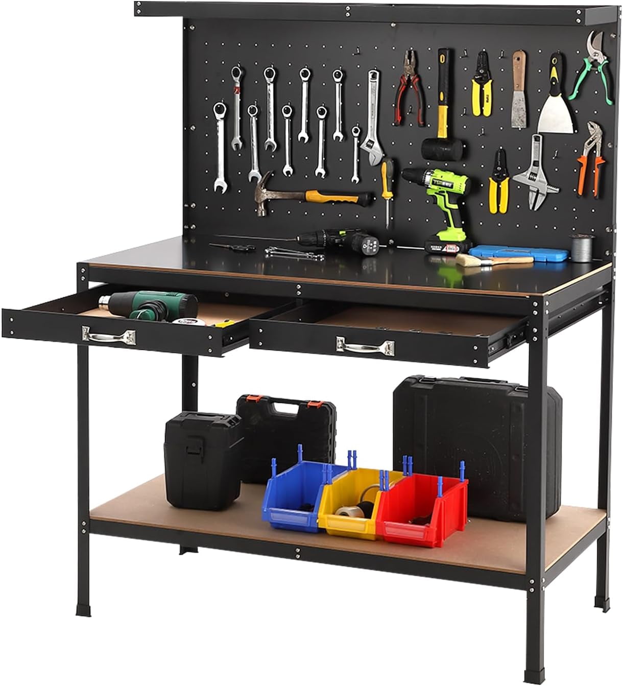 Pinypikaka 48inch MultiPurpose Workbench with Drawers and Pegboard