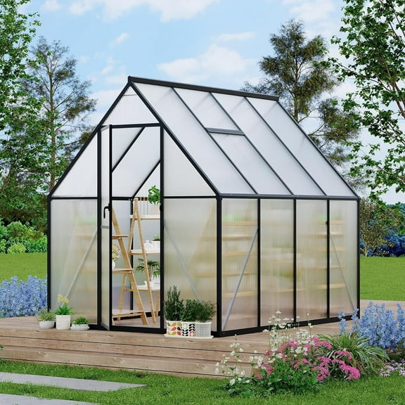 Pinypikaka 6'x7' Aluminum-Framed Greenhouse, Heavy Duty Polycarbonate Greenhouse with Quick Setup Structure and Roof Vent, Large Enhanced Aluminum Greenhouse Kit for Outdoors