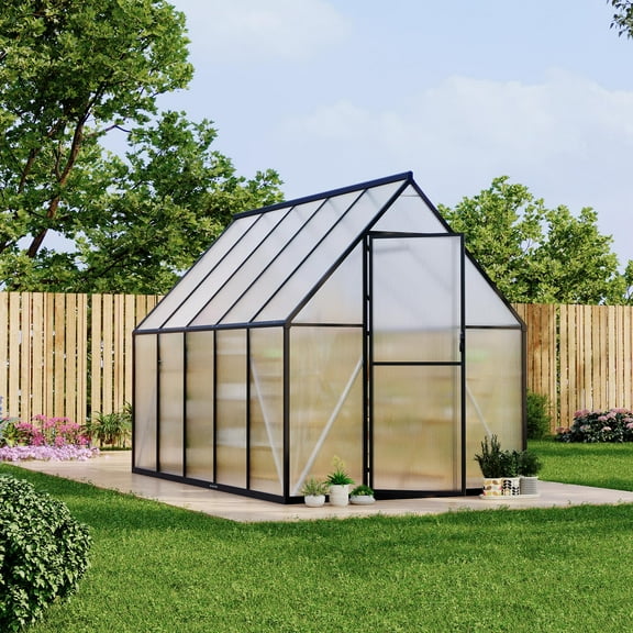 Pinypikaka 6'x9' Heavy Duty Greenhouse, Aluminum-Framed Polycarbonate Greenhouse with Quick Setup Structure and Roof Vent, Large Enhanced Aluminum Green House Kit for Outdoors