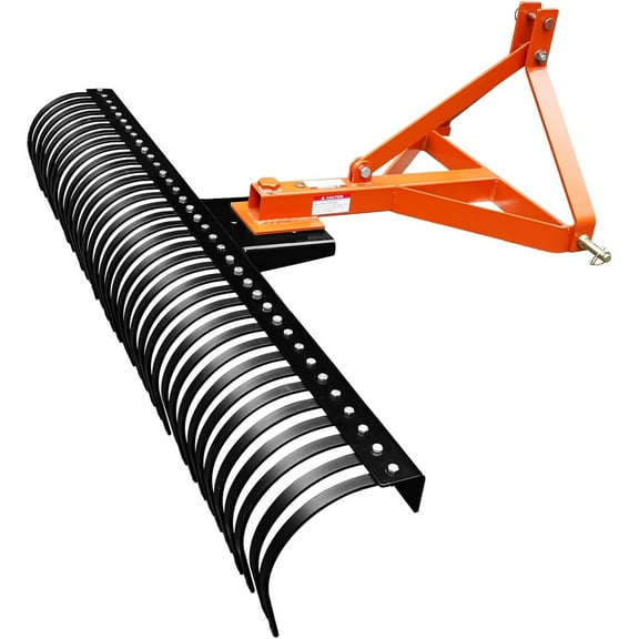 Pinypikaka 6FT Landscape Rake for Tractor, 3-Point Lawn Dethatcher Attachments with 37 Steel Tines, 360 Degree Rotation Tow-Behind Landscape Rake, Orange