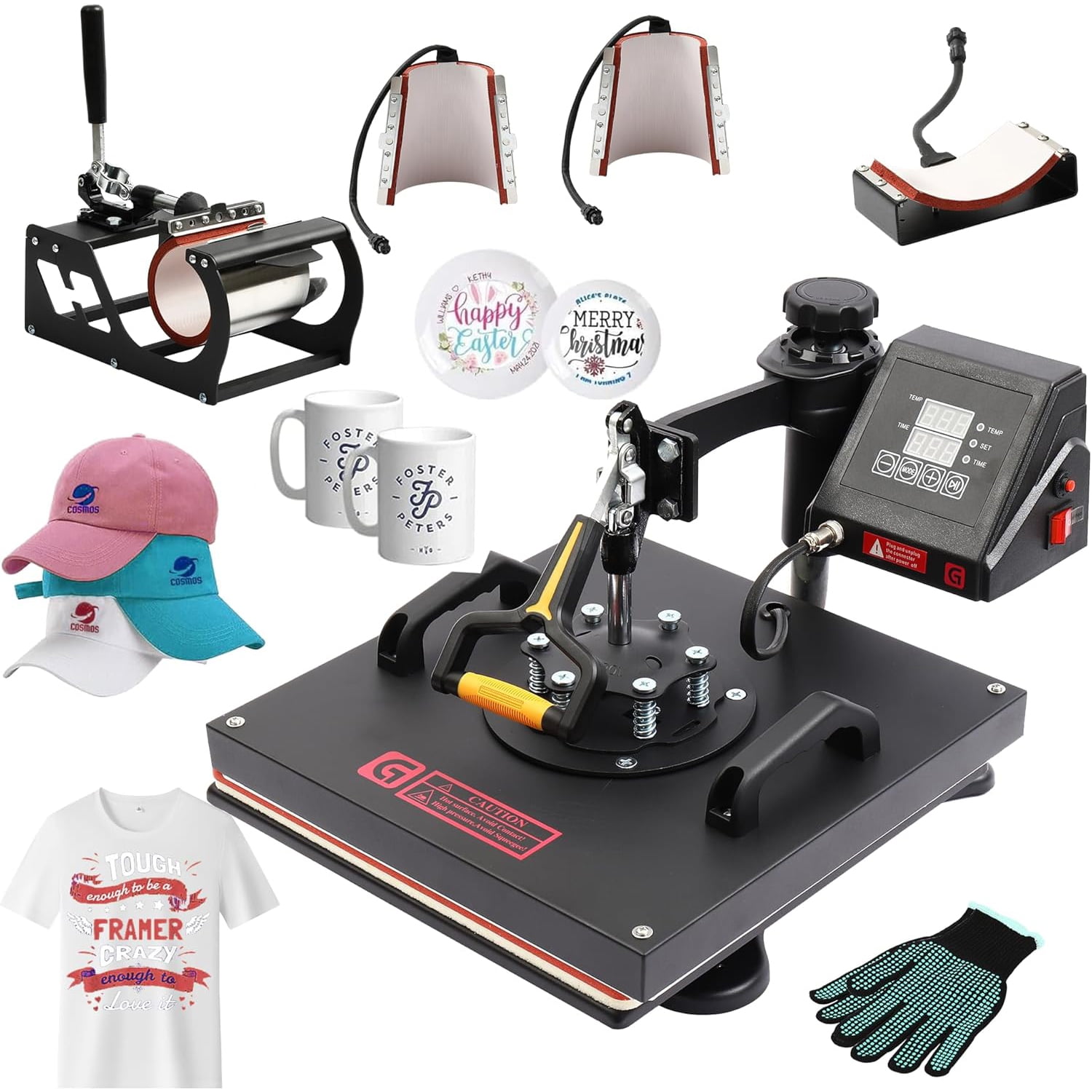 Smart Hat Machine Pinypikaka 8 in 1 Heat Press Machine, 15 x 15 inch Smart Heat Press ...