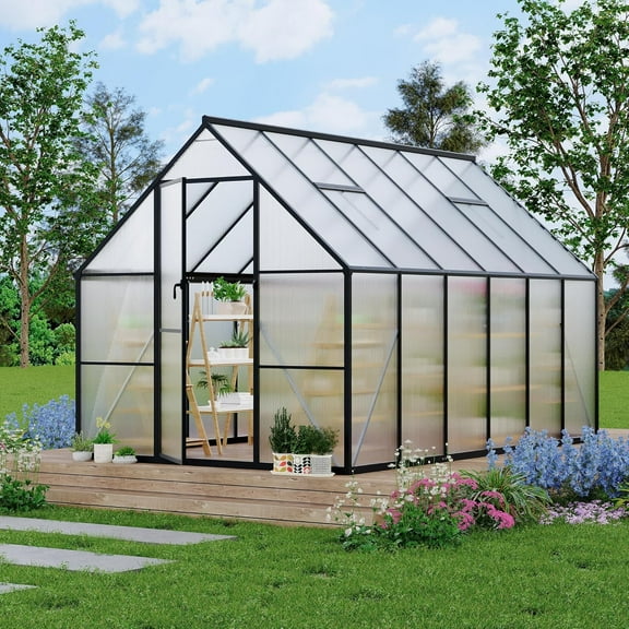 Pinypikaka 8'x12' Aluminum-Framed Greenhouse, Heavy Duty Polycarbonate Greenhouse with Quick Setup Structure and Roof Vent, Large Enhanced Aluminum Green House Kit for Outdoors