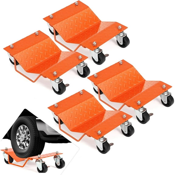 Pinypikaka Car Wheel Dolly Set, 1500lbs Capacity for Each, Car Wheel Dolly with Security Lock, 4 Pack Car Dollies with Wheels, Wheel Dollies for Moving Vehicles, Orange