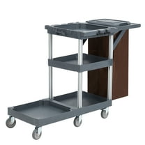Pinypikaka Commercial Janitorial Cleaning Cart on Wheels, Housekeeping Caddy with Cover, Shelves and Vinyl Bag, Gray