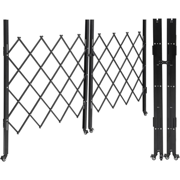 Pinypikaka Double Folding Security Gate 5' H x 10.17' W Folding Door Gate, Steel Accordion Security Gate, Flexible Expanding Security Gate, 360° Rolling Barricade Gate, Scissor Gate or Door with Keys