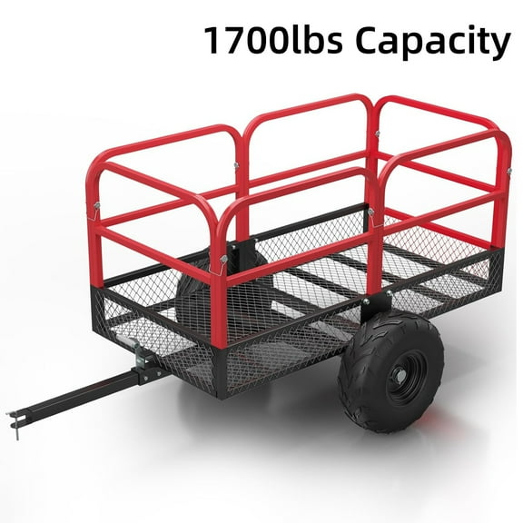 Pinypikaka Dump Trailer Tow Behind Dump Cart 1700 lbs 17 Cu. Ft, Steel Construction Garden Utility Trailer with Removable Sides
